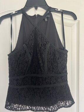 White House Black Market Black Lace Halter Tank Top